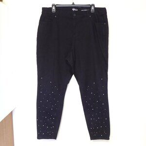 Style and co black denim curvy skinny leg beaded stretch jeans size 16